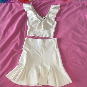 EXPRESS White Ruffle Crop Top and Skirt Set